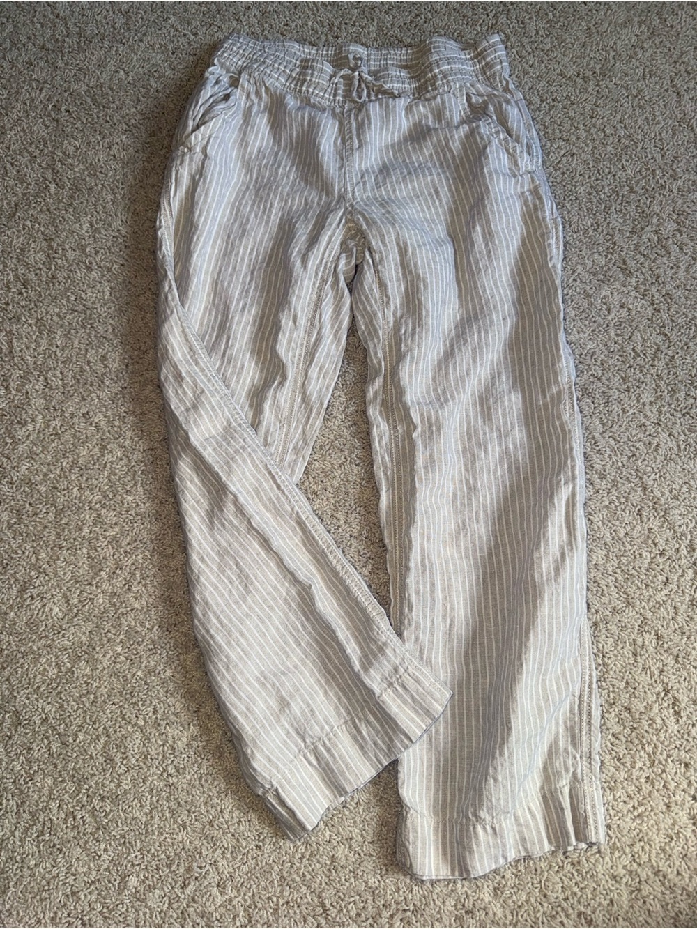 L.L. Bean Beige Stripe Linen Casual Pants Petite